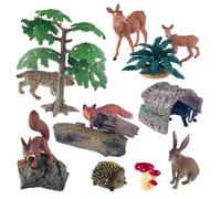 Toclsixz Lot de 15 figurines d'animaux de la forêt avec animaux et | Cerf vache et kitz, hérisson, lapin, lycson, écureuil, renard, blaireau - Idéal pour la décoration de gâteau et