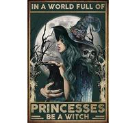 TOCMANE In A World Full of Princesses Be A Witch Halloween Poster en métal pour intérieur et extérieur pour la maison, le bar, le café, la cuisine, la décoration murale, la peinture d'Halloween,