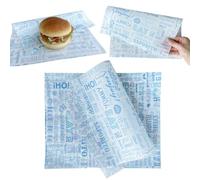 Tocnvoe - 100 Papier Emballage Alimentaire, 28x34cm, Lettre Bleues, Durable, Résistant à l'huile. Anti Graisse, Wrap Papier, Convient pour les Emballages Alimentaires et la Décoration de Table.