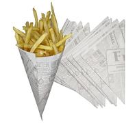 Tocnvoe - Papier Cône, 100 unités, Conteneur de Frites de Pommes, Papier Anti Grasse, Papier sulfurisé, Cônes en papier, Sacs en papier, Plats à emporter, 21x21x30cm, Tocnvoe-pape-ptat-a02, Blanc