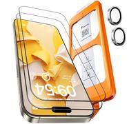 TOCOL 2+1 Verre Trempé pour iPhone 15 avec Protection Objectif, Dépoussiérage Automatique, Sans Bulles Dureté 9H Couverture Complète Protection, Coques de Téléphone Compatibles, Gris