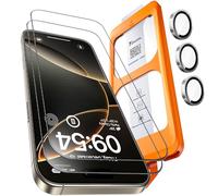 TOCOL 2+1 Verre Trempé pour iPhone 16 Pro Max avec Protection Objectif, Dépoussiérage Automatique, Sans Bulles Dureté 9H Couverture Complète Protection, Coques de Téléphone Compatibles, Gris