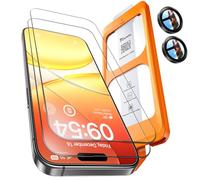 TOCOL 2 Pièces Verre Trempé pour iPhone 15 avec Protection Objectif, Dépoussiérage Automatique, Sans Bulles, 9H Couverture Complète Protection, Coques de Téléphone Compatibles, Noir