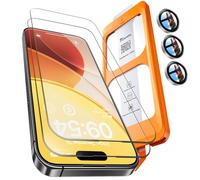 TOCOL 2 Pièces Verre Trempé pour iPhone 15 Pro Max avec Protection Objectif, Dépoussiérage Automatique, Sans Bulles, 9H Couverture Complète Protection, Coques de Téléphone Compatibles, Argenté