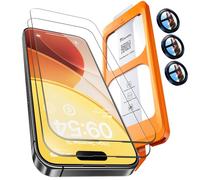 TOCOL 2 Pièces Verre Trempé pour iPhone 15 Pro Max avec Protection Objectif, Dépoussiérage Automatique, Sans Bulles, 9H Couverture Complète Protection, Coques de Téléphone Compatibles, Bleu