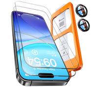 TOCOL 2 Pièces Verre Trempé pour iPhone 16 avec Protection Objectif, Dépoussiérage Automatique, Sans Bulles, 9H Couverture Complète Protection, Coques de Téléphone Compatibles, Noir