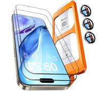 TOCOL 2 Pièces Verre Trempé pour iPhone 16 Pro Max avec Protection Objectif, Dépoussiérage Automatique, Sans Bulles, 9H Couverture Complète Protection, Coques de Téléphone Compatibles, Argenté