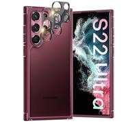 TOCOL Coque pour Samsung Galaxy S22 Ultra, avec 2 Protecteur Caméra Arrière [Militaire Antichoc Protection] Coque Samsung S22 Ultra 6,8'' Mat Translucide, Mat Prune