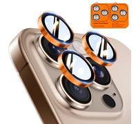 TOCOL Protection Camera pour iPhone 16 Pro Max, iPhone 16 Pro, Résistant aux Rayures, Antichoc, Anti-Buée, Installation Facile, Verre Trempé HD Protections d'Objectif, Orange