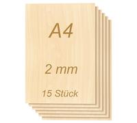 Tocome Lot de 15 plaques de contreplaqué de tilleul 2 mm A4 - 297 x 210 x 2 mm - Contreplaqué laser - 2 mm - Bois de tilleul