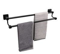 TocTen Double Barre de Serviette de Bain - Porte-Serviettes épais en Acier Inoxydable SUS304 pour Salle de Bain, Accessoires de Salle de Bain, Double Barre Porte-Serviettes carrée Robuste (Noir Mat,