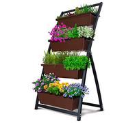 TOCYORIC 4-Ft Raised Garden Bed - Vertical Garden Freestanding Elevated Planters 4 Container Boxes - Good For Patio Balcony Indoor Outdoor - Cascading Water Drainage to Grow Vegetables Herbs Flowers (1-Pack/Espresso Brown)