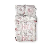 Today Enjoy Home Heart-Parure HC3 : Housse de Couette 220x240 + 2 Taies d’Oreiller 100% Coton, (57 Fils), Blanc, Beige, 220x240 cm