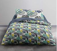 Today Enjoy Ingraa-Parure HC3 : Housse de Couette Tropical 220x240 + 2 Taies d’Oreiller 100% Coton, COTON-57 Fils, Vert/Bleu/Jaune
