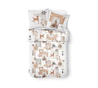 Today Enjoy Snow Deer-Parure HC3 : Housse de Couette 220x240 + 2 Taies d’Oreiller 100% Coton, 57 Fils, Blanc, Beige, 220x240 cm