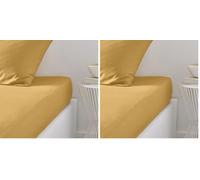 TODAY Essential - Drap Housse 90X190 cm 1 Personne 100% Coton Uni, Ocre (Lot de 2)