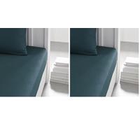 Today Essential - Drap Housse 90X190 cm 1 Personne 100% Coton Uni, Paon (Lot de 2)