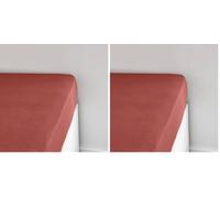 Today Essential - Drap Housse 90X190 cm 1 Personne Jersey 100% Coton Uni, Terracotta (Lot de 2)