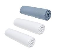 Today Lot de 3 draps-housses Essential 140 x 190 cm 2 personnes 100% coton Craie/Denim