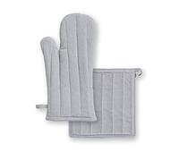 - Ensemble gant et manique Unis en coton couleur Zinc