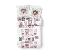 Today Love My Home Parure de lit 2 Personnes/Housse de Couette avec 2 taies d'oreiller, Polyester, Blanc, Rose, 220x240 cm