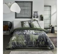 Today Parure de lit Java Coton 220x240 cm 2 personnes + 2 taies 63x63 cm Imprimé New York Vert