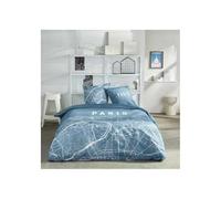 Today Parure de lit 2 Personnes 220x240cm + 2 taies oreillers 63x63 cm imprimée Java 1,13, Paris Bleu et Blanc