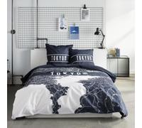 Today Parure de lit 2 Personnes 220x240cm + 2 taies oreillers 63x63 cm imprimée Java 1,16, Tokyo Bleu