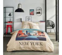 Parure de lit - TODAY - JAVA - 2 personnes - 240x220 cm - Coton - Imprimé New York - Beige