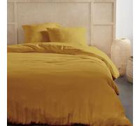 Today Parure de lit 2 Personnes 240x220cm Gaze de Coton Unie Ocre, Jaune