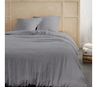 TODAY Parure de lit 2 personnes en gaze de coton acier - 1 housse de couette 220 x 240 cm + 2 taies d'oreiller 63 x 63 cm