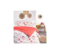 TODAY Parure De Lit Double Réversible Sunshine en Coton Imprimé De Fleurs - Rouge Corail/Blanc - 240 X 260 Cm