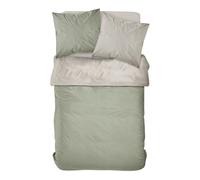 TODAY Prestige Parure de lit 2 personnes en percale bicolore dune/sauge - 1 housse de couette + 2 taies d'oreiller 63 x 63 cm