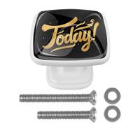 Today Text Lot de 4 boutons de placard carrés blancs pour armoires de cuisine, chambre à coucher, commode, tiroir, armoire