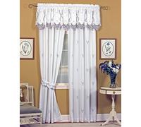 Today's Curtain Verona Paire de Panneaux de fenêtre brodés inversés et embrasses Blanc/Bleu 213,4 cm