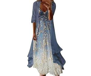Todays Deals in Robe De Mariée Robe Multicolore Ample à Manches Longues et imprimé Floral, Ensemble Deux pièces à la Mode Robe Tunique Noir Today's Deals Warehouse Deals