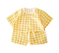 Toddler a ama Set 2 Piece Boys Girls Plaid eepwear, Short Sleeve Top & Soft Shorts Outfits, Summer oun ewear for Kids Clothes (Yellow, 5-6 Years) o65o