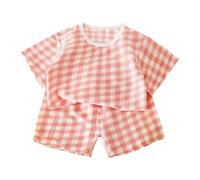 Toddler a ama Set 2 Piece Boys Girls Plaid eepwear, Short Sleeve Top & Soft Shorts Outfits, Summer oun ewear for Kids Clothes (Pink, 7-8 Years) o59o