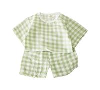 Toddler a ama Set 2 Piece Boys Girls Plaid eepwear, Short Sleeve Top & Soft Shorts Outfits, Summer oun ewear for Kids Clothes (Green, 18-24 Months) o49o