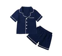 Toddler a ama Set 2PCS Boys Girls eepwear, Short Sleeve Button y amas & Shorts, Cotton oun ewear Outfits (Dark Blue, 8-9 Years) o18o