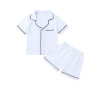Toddler a ama Set 2PCS Boys Girls eepwear, Short Sleeve Button y amas & Shorts, Cotton oun ewear Outfits (White, 2-3 Years) o24o