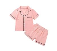 Toddler a ama Set 2PCS Boys Girls eepwear, Short Sleeve Button y amas & Shorts, Cotton oun ewear Outfits (Pink, 7-8 Years) o22o