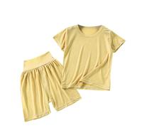 Toddler a ama Set 2PCS Boys Girls eepwear Short Sleeve Top Shorts Outfit Soft Summer J Kids oun ewear ghtwear (Yellow, 130) w86n