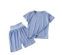Toddler a ama Set 2PCS Boys Girls eepwear Short Sleeve Top Shorts Outfit Soft Summer J Kids oun ewear ghtwear (Blue, 140) w45n