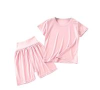 Toddler a ama Set 2PCS Boys Girls eepwear Short Sleeve Top Shorts Outfit Soft Summer J Kids oun ewear ghtwear (Pink, 110) w63n