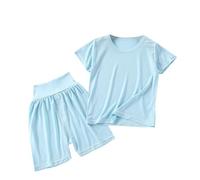 Toddler a ama Set 2PCS Boys Girls eepwear Short Sleeve Top Shorts Outfit Soft Summer J Kids oun ewear ghtwear (Light Blue, 130) w58n
