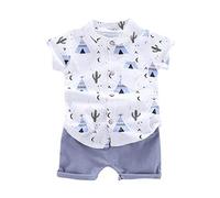 Toddler Baby Boy Clothes Summer Outfits Short Sleeve Button Down Shirt Top & Shorts Set Infant 2 Piece Clothing Set Children Summer Clothing Sets (Blue, 3-4 Years) c61s