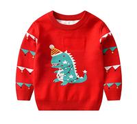 Toddler Baby Boys Girls Knitted Sweater Kids Dinosaur Pullover Sweatshirt Round Neck Long Sleeve Blouse Xmas Clothing Festive Clothes Fall Winter Clothing (Red, 4-5 Years) a380