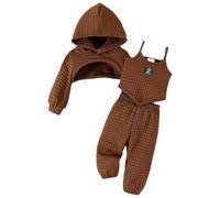 Toddler Baby Girls 3 Piece Outfit Infant Leaky Navel Hoodie Sweatshirt+Sleeveless Vest Tops+High Waist Pants Clothes Set Girl Casual Play Clothing Sets (Coffee, 18-24 Months) c94s