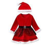 Toddler Baby Girls Long Sleeve Christmas Dresses Furry Trim Christmas Tree Princess Party Dress with Hat Set Outfits Festive Christmasthemed Baby Clothing (Red, 12-18 Months) a656